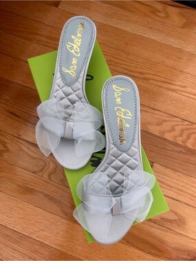 Sam Edelman Light Gray Mesh Bow Slide Sandals